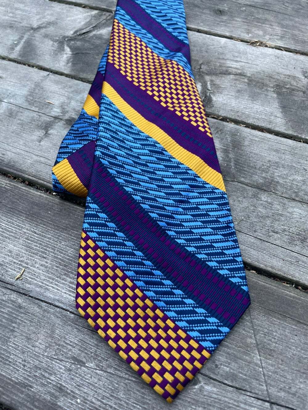 Lanvin Paris Silk Tie Blue Art Deco Blue Geometric Vintage Luxury Made Paris